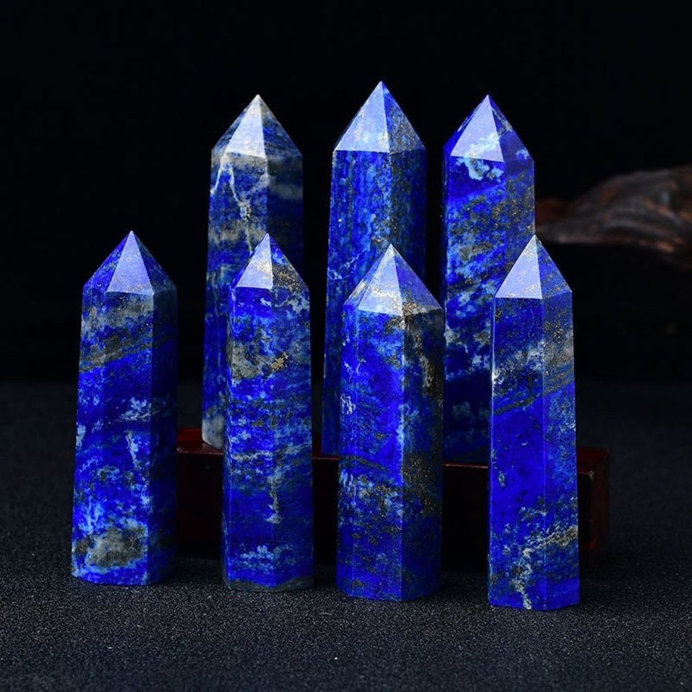 3'' Lapis Lazuli Hexagon Point Obelisk Natural Blue Crystal Wand Tower Home Deco